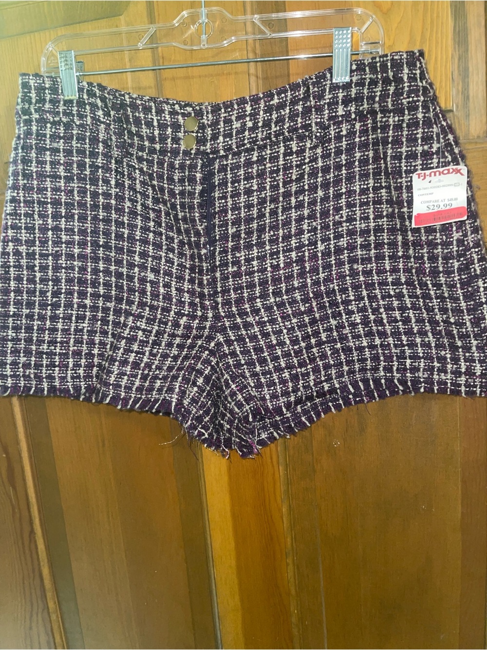 House of Harlow 1960 Purple Check Tweed High-Waist Shorts